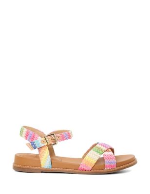 Dune London Womens Woven Crossover Ankle Strap Flat Sandals - 8 - Multi, Multi,Natural