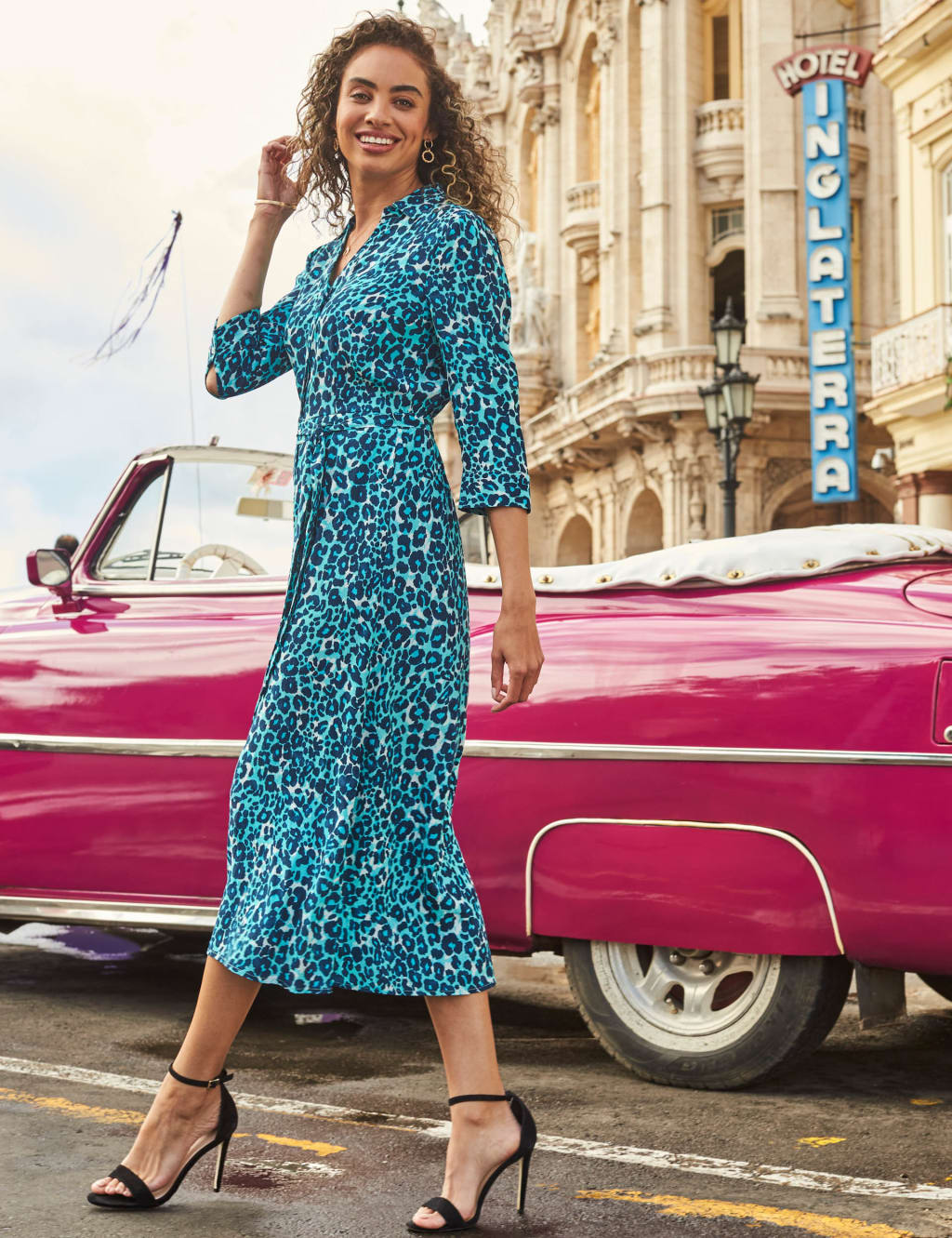 Animal Print V-Neck Midi Wrap Shirt Dress image 3