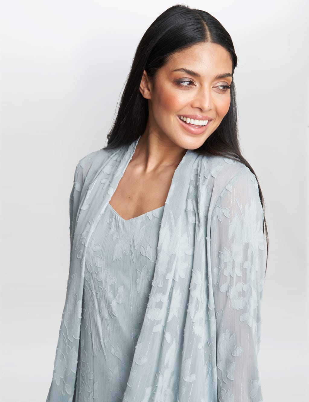 Chiffon Jacquard V-Neck Shift Dress & Jacket image 2