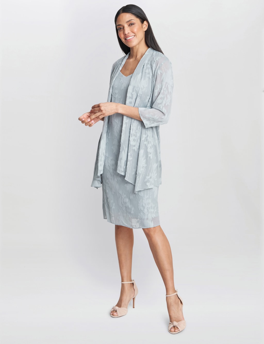 Chiffon Jacquard V-Neck Shift Dress & Jacket image 3