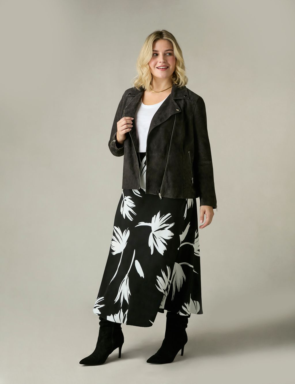 Crepe Floral Midi Slip Skirt