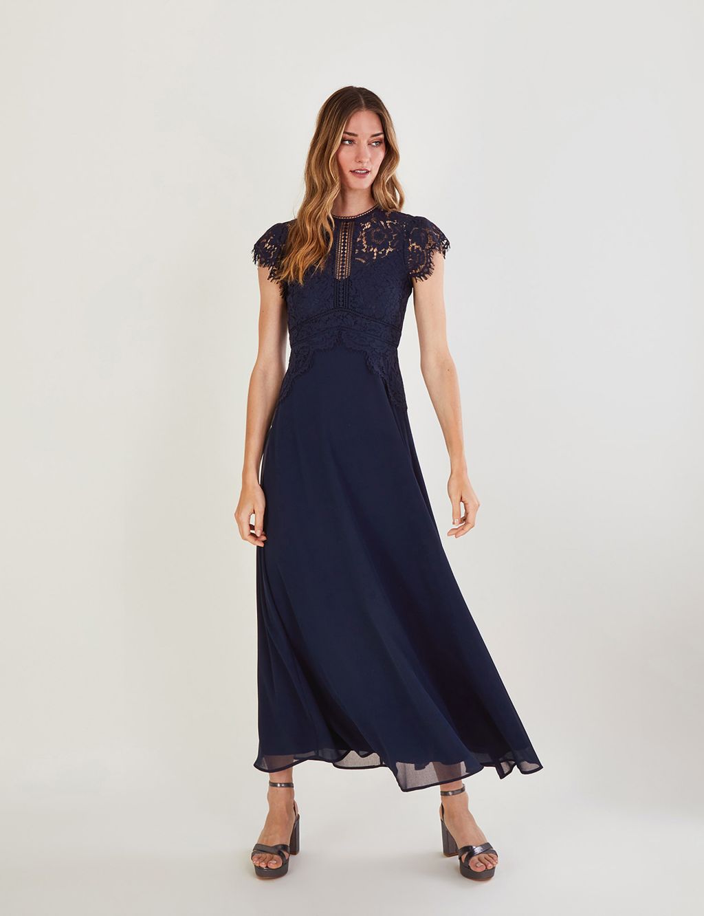 Lace Embroidered Maxi Waisted Dress image 1
