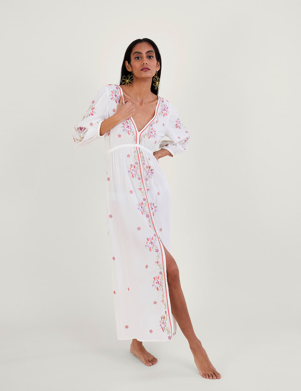 Embroidered V-Neck Maxi Beach Dress image 1