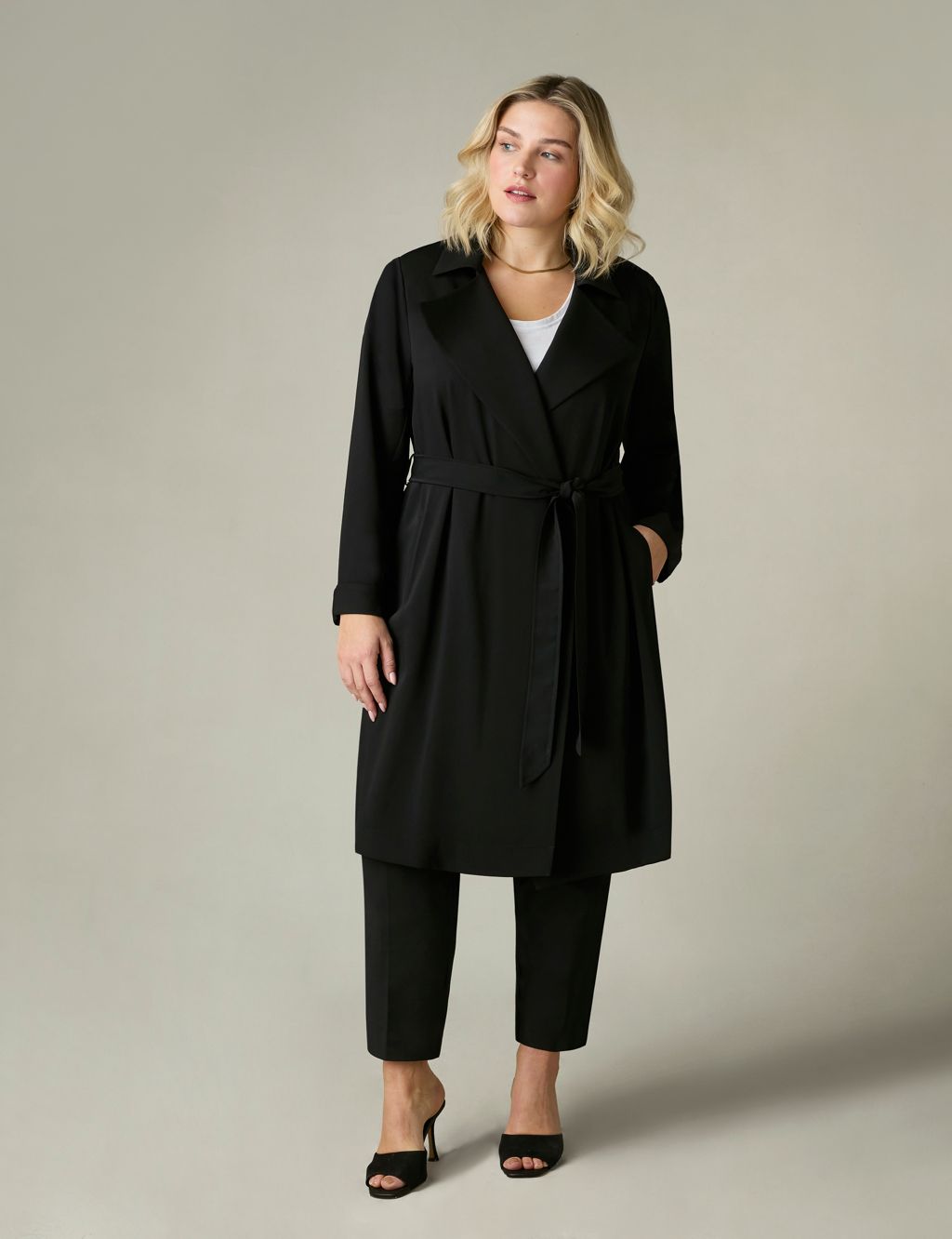Belted Revere Collar Relaxed Tailored Coat