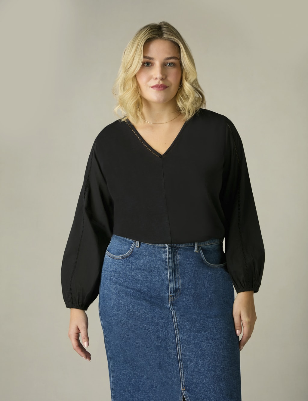 Pure Cotton Blouson Sleeve Top