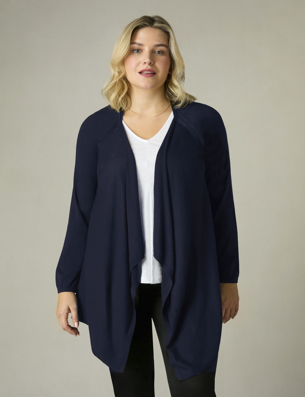 Navy Mix, Textured Stitch Waterfall Cardigan