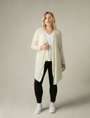 Live Unlimited London Womens Cotton Blend Textured Waterfall Cardigan - 12 - Stone, Stone,Navy,Black