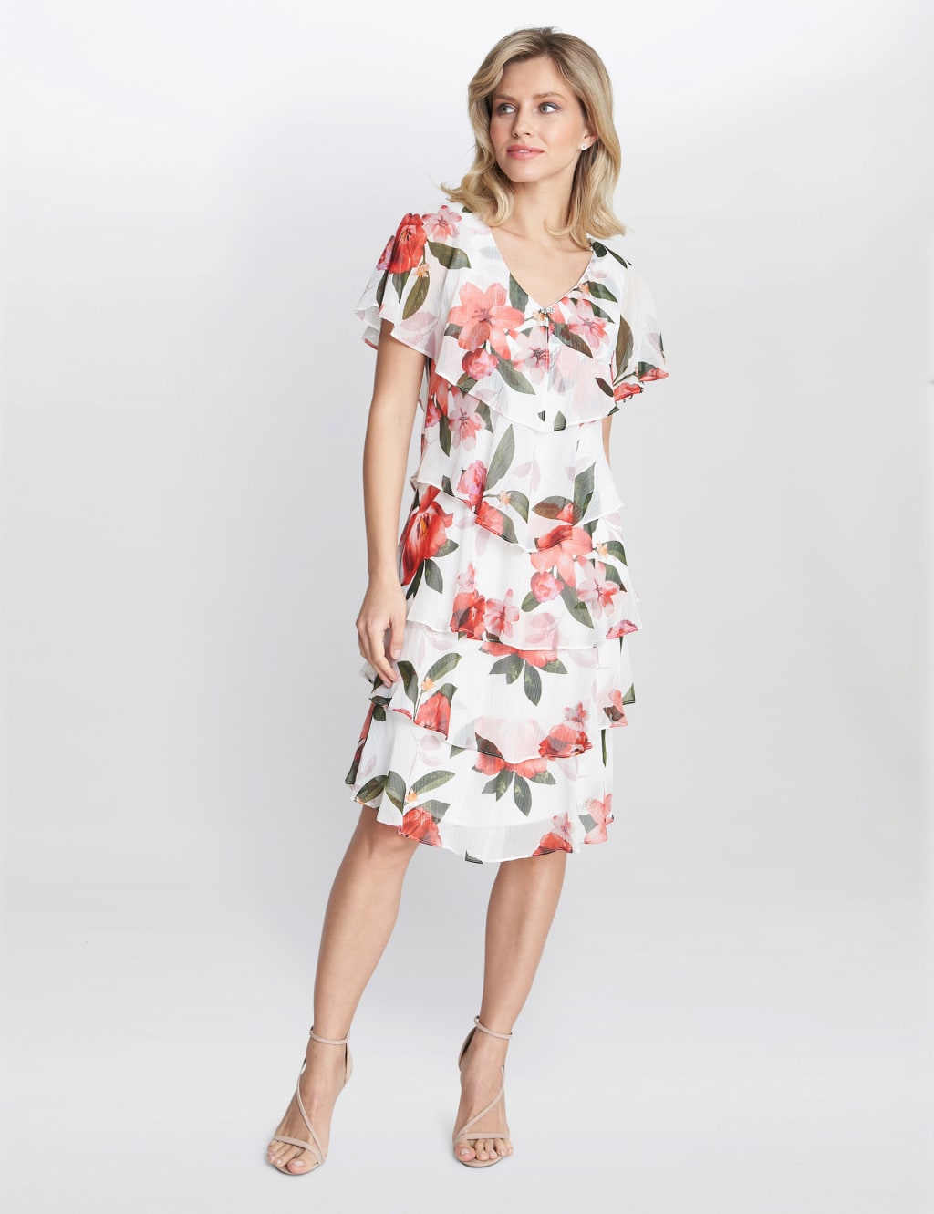 Chiffon Floral V-Neck Tiered Shift Dress image 3