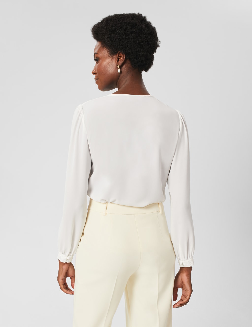 Embroidered Tie Neck Blouson Sleeve Blouse image 3