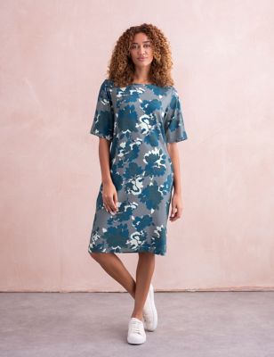 Celtic & Co. Women's Pure Cotton Floral T-Shirt Dress - 16 - Blue Mix, Blue Mix
