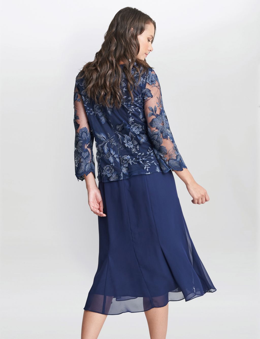 Lace Midi Swing Dress with Mock Jacket image 2