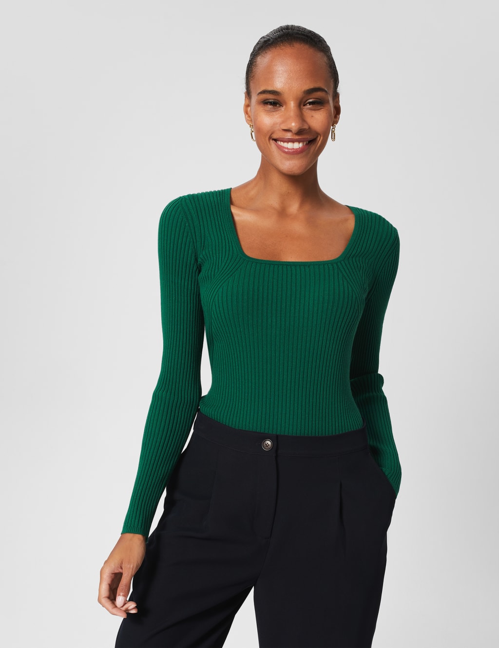 Ribbed Square Neck Knitted Top image 1