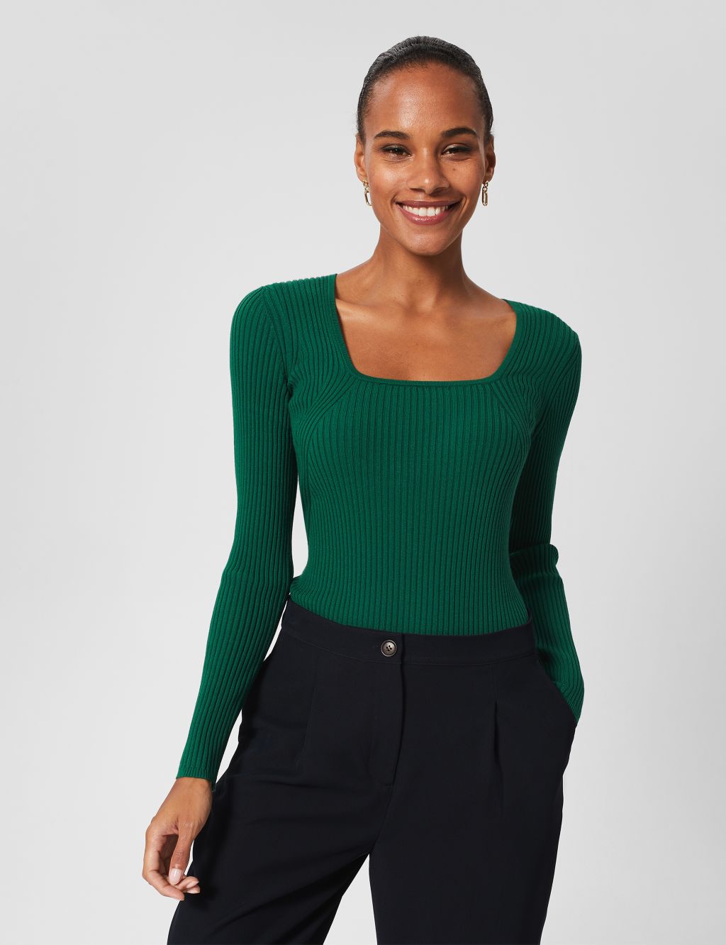 Ribbed Square Neck Knitted Top image 1