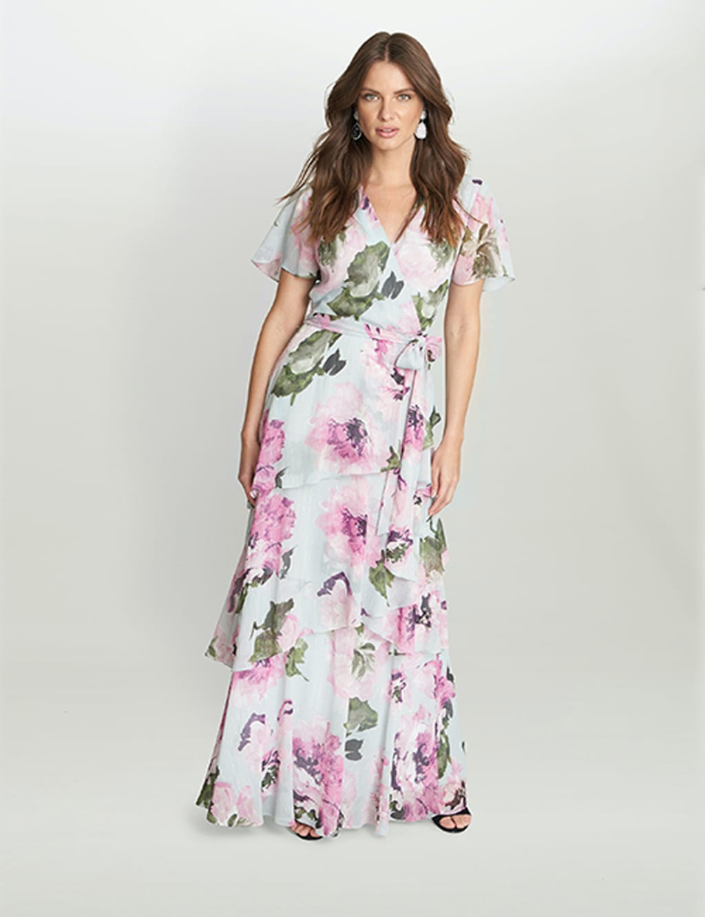 Floral V-Neck Belted Maxi Wrap Dress image 1