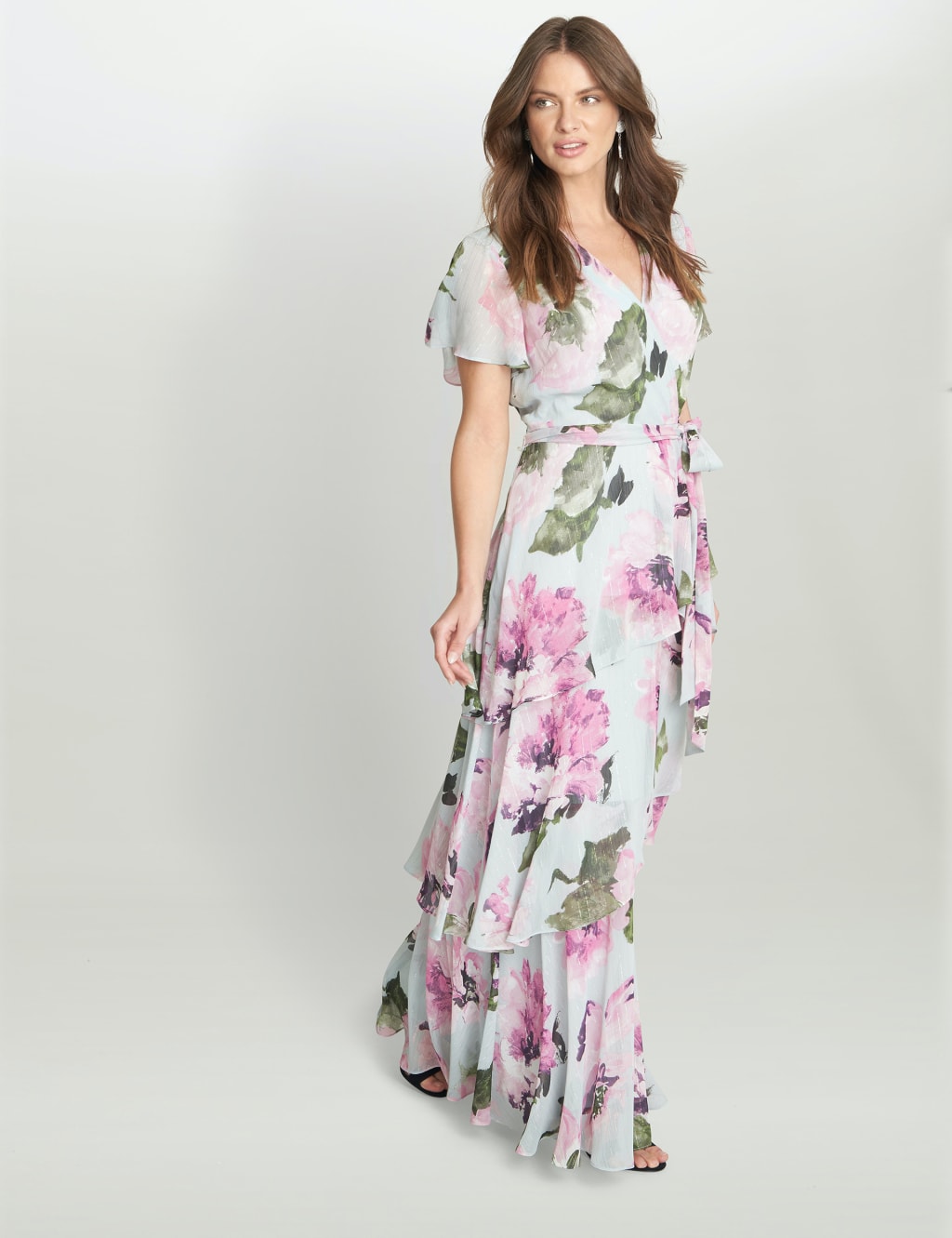 Floral V-Neck Belted Maxi Wrap Dress image 2