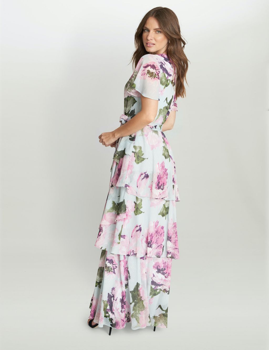 Floral V-Neck Belted Maxi Wrap Dress image 3