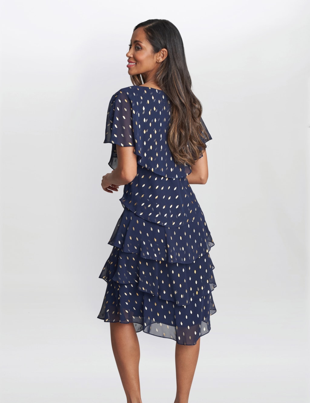 Chiffon Foil V-Neck Tiered Dress image 3