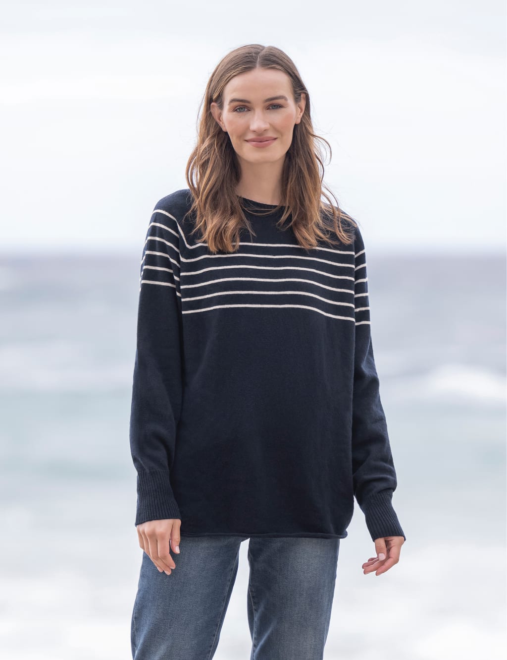 Pure Wool Striped Crew Neck Jumper