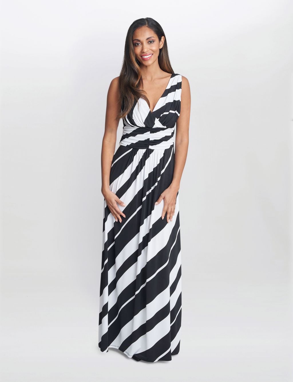 Jersey Striped V-Neck Maxi Waisted Dress image 1