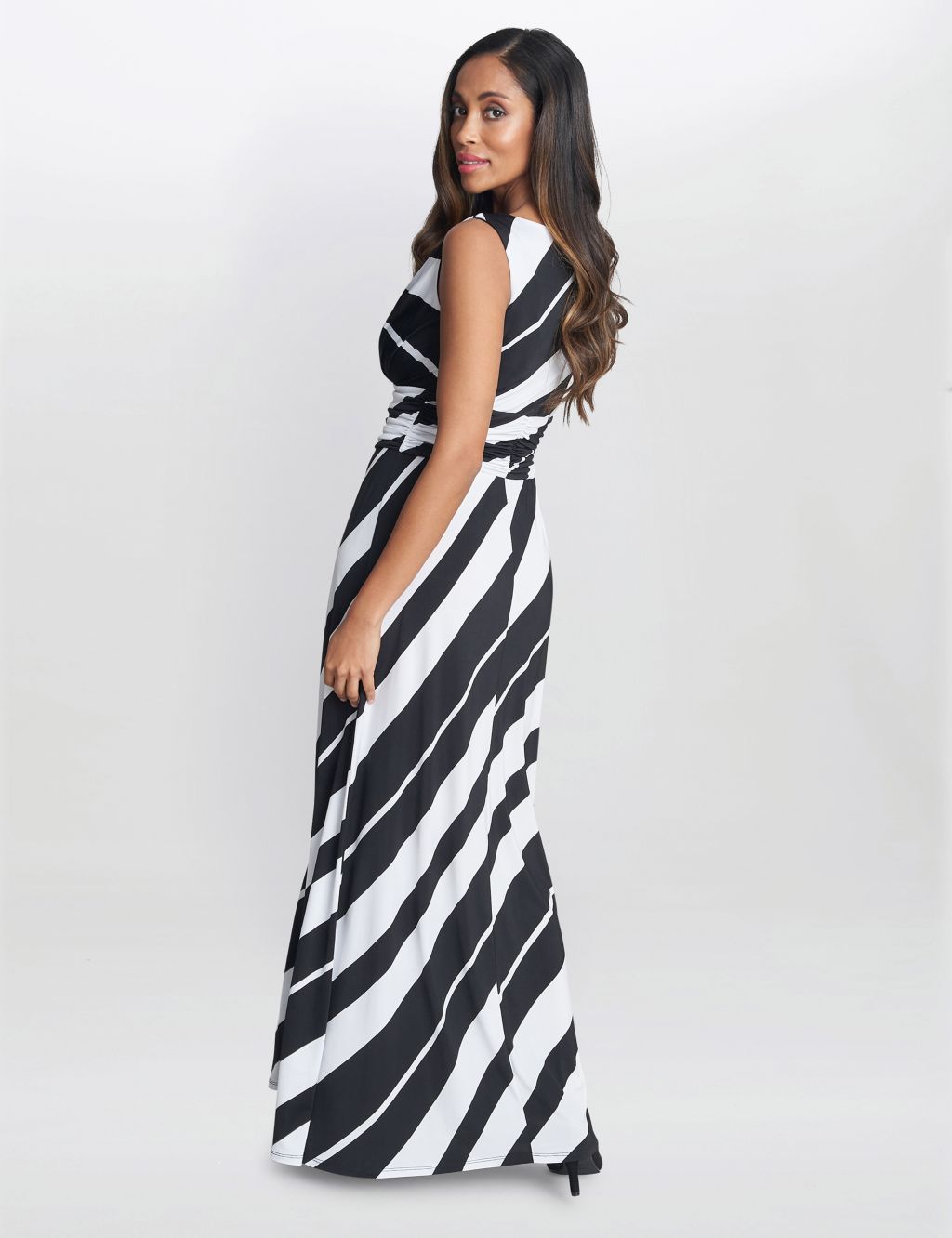 Jersey Striped V-Neck Maxi Waisted Dress image 2