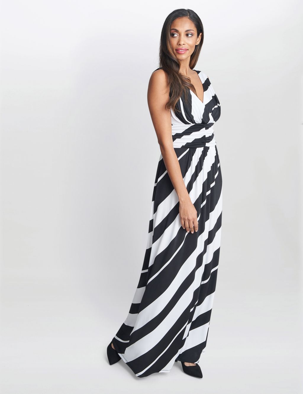 Jersey Striped V-Neck Maxi Waisted Dress image 3