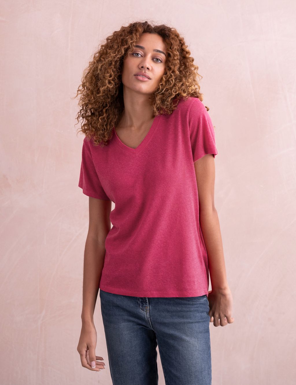 Linen Blend V-Neck T-Shirt