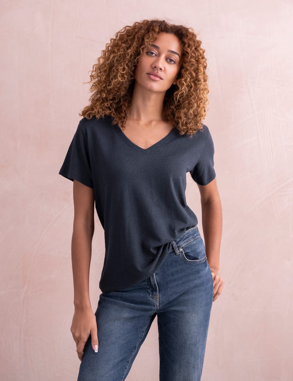 Linen Blend V-Neck T-Shirt