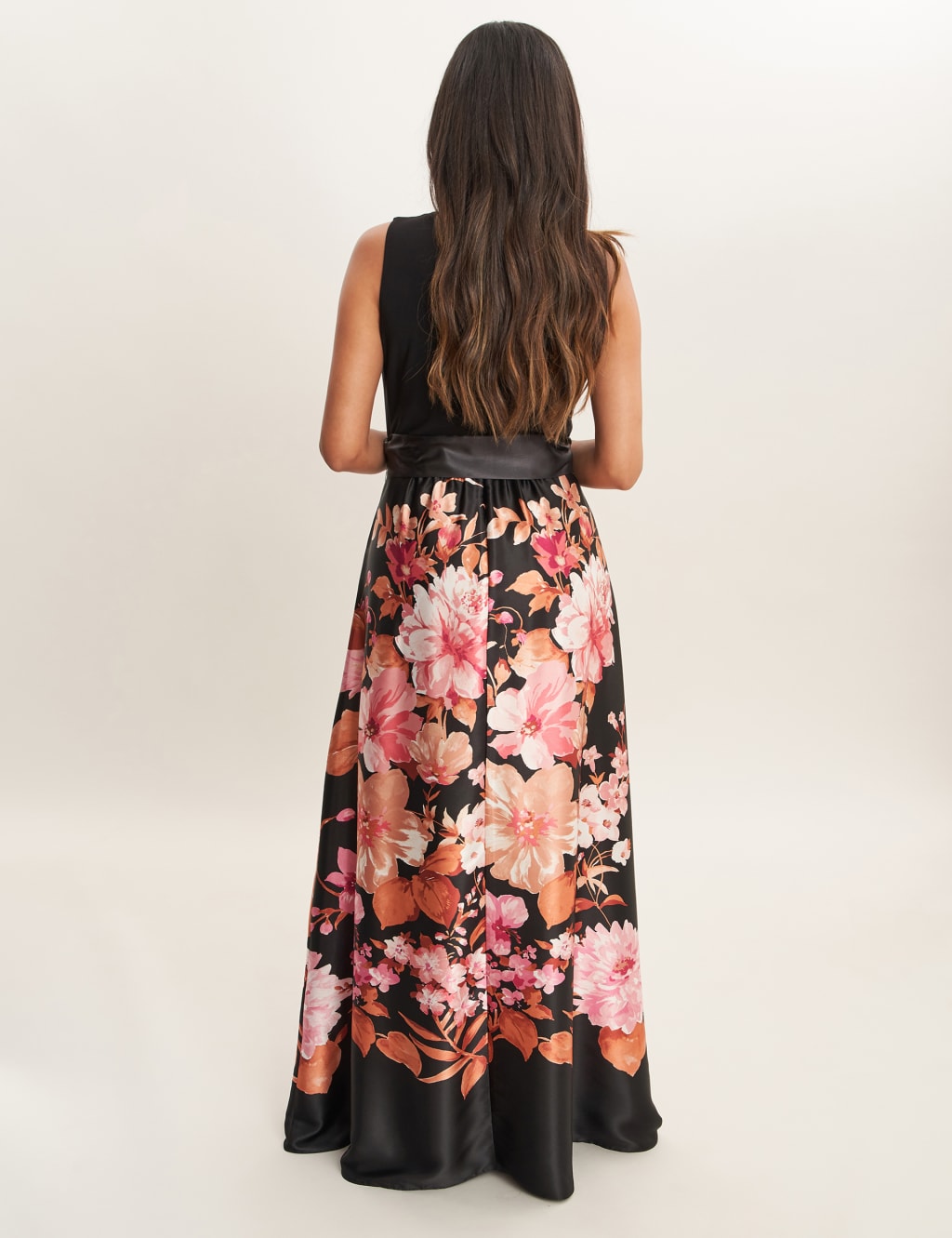 Satin and Jersey Floral Maxi Waisted Dress image 2