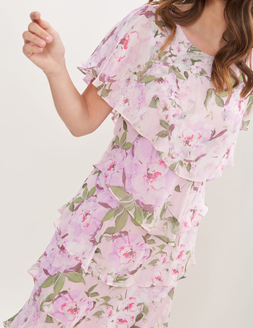 Floral Round Neck Midi Tiered Dress image 3