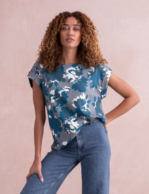Celtic & Co. Womens Pure Cotton Floral T-Shirt - 12 - Blue Mix, Blue Mix