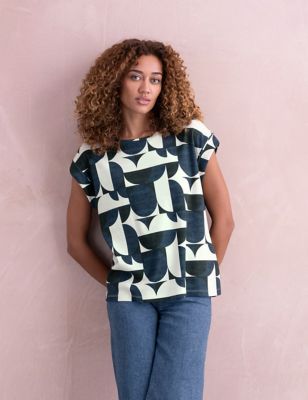 Celtic & Co. Womens Pure Cotton Floral T-Shirt - 8 - Navy Mix, Navy Mix,Blue Mix