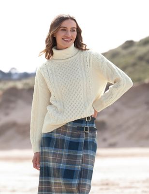 Celtic & Co. Womens Wool Rich Cable Knit Roll Neck Jumper - XS - Ecru, Ecru