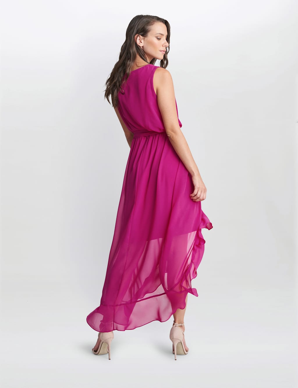 Chiffon V-Neck Tie Waist Maxi Wrap Dress image 2