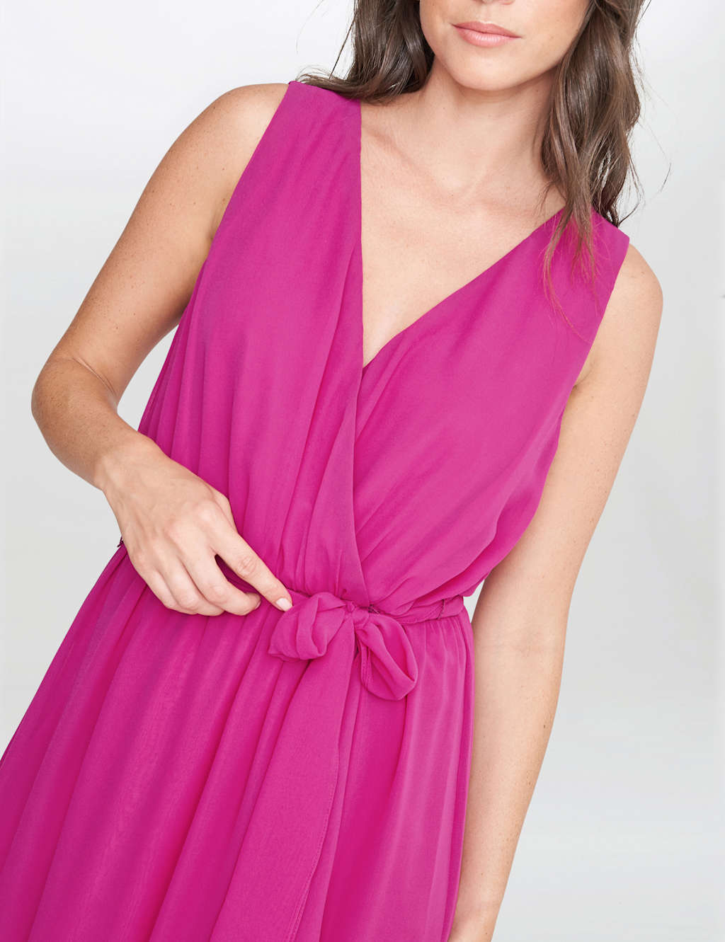 Chiffon V-Neck Tie Waist Maxi Wrap Dress image 4