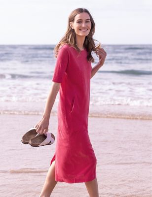 Celtic & Co. Womens Linen Blend Midi Shift Dress - 8 - Pink, Pink,Teal