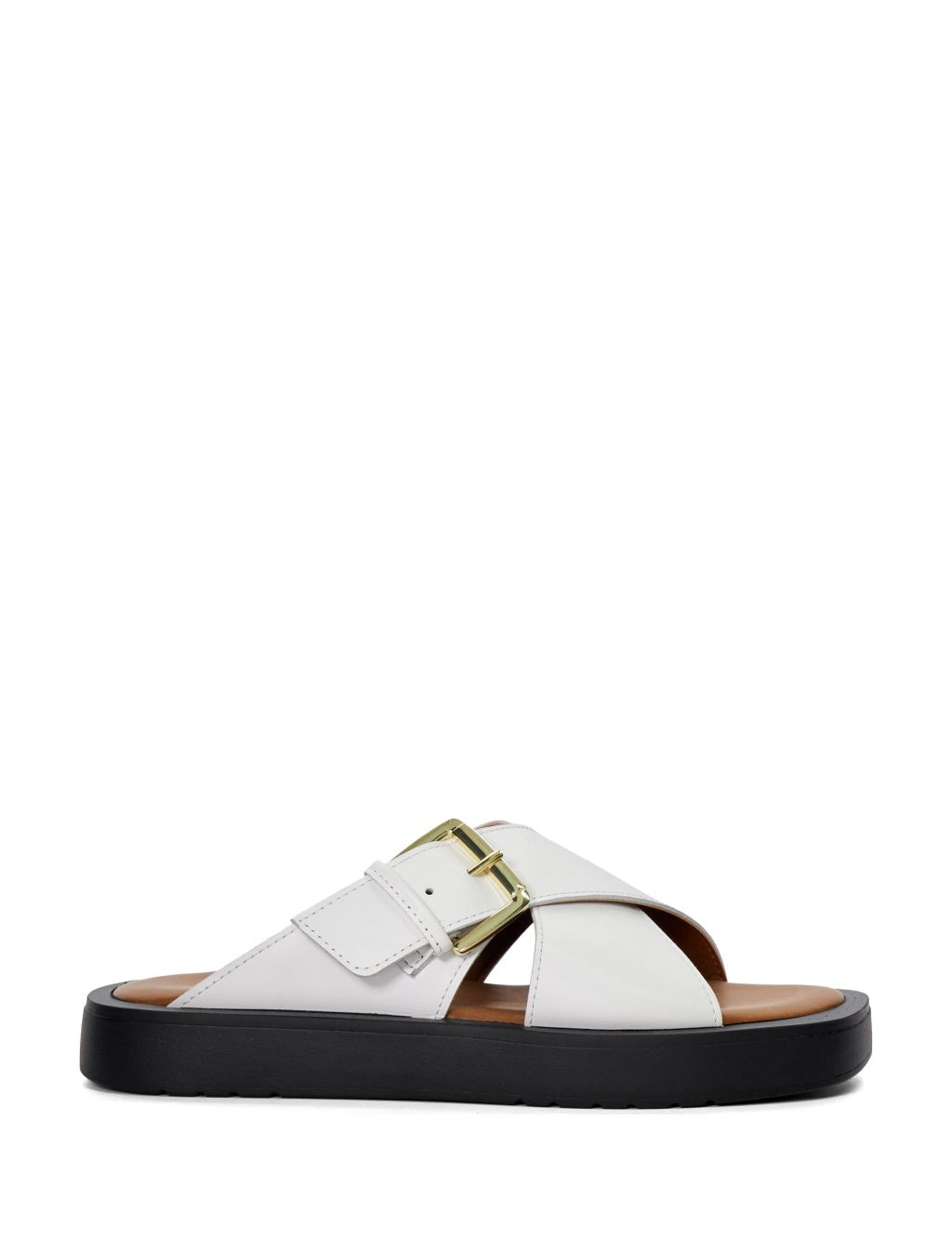 Leather Buckle Crossover Flat Sliders
