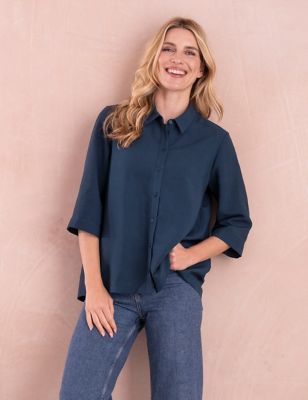 Celtic & Co. Womens Linen Blend Pleat Detail Shirt - 8 - Navy, Navy