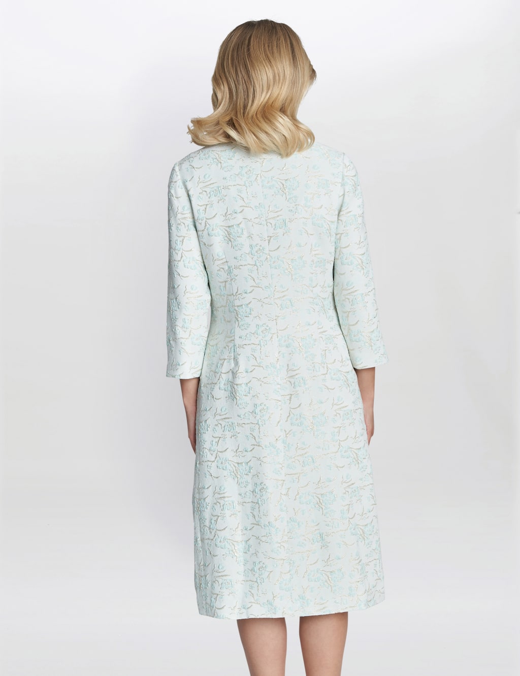 Jacquard Round Neck Shift Dress with Coat image 3