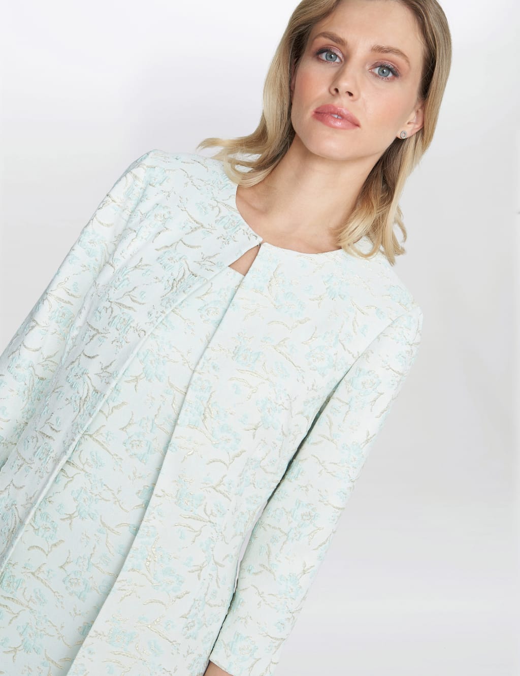 Jacquard Round Neck Shift Dress with Coat image 5