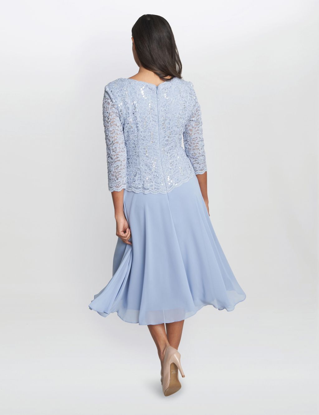 Embroidered Lace Round Neck Midi Swing Dress image 2