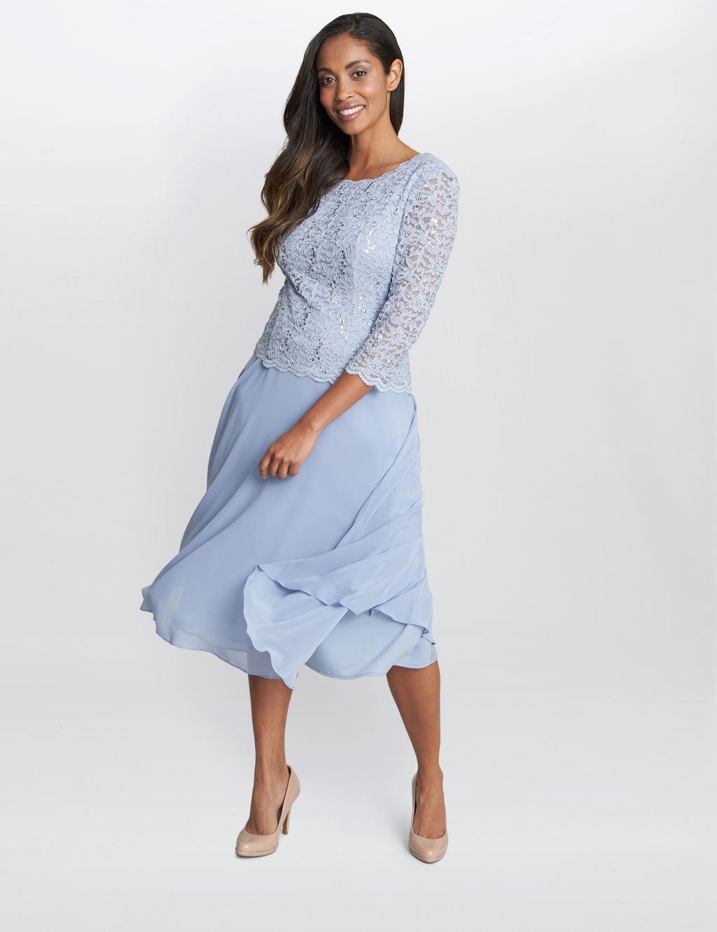 Embroidered Lace Round Neck Midi Swing Dress image 4
