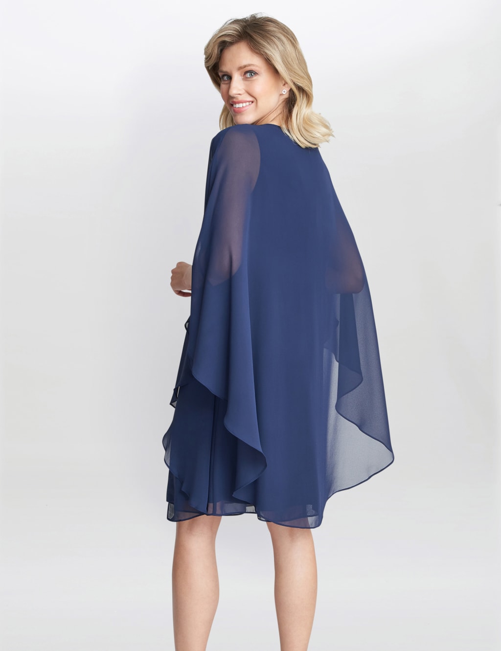 Chiffon Embellished Shift Dress with Cape image 2