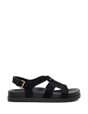 Dune London Women's Suede Crossover Ankle Strap Footbed Sandals - 6 - Black, Black,White