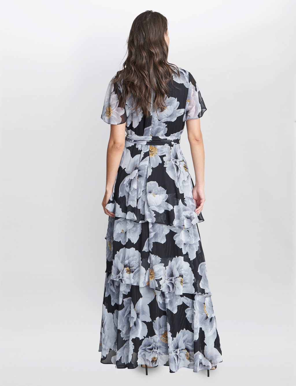 Chiffon Floral V-Neck Maxi Tiered Wrap Dress image 2