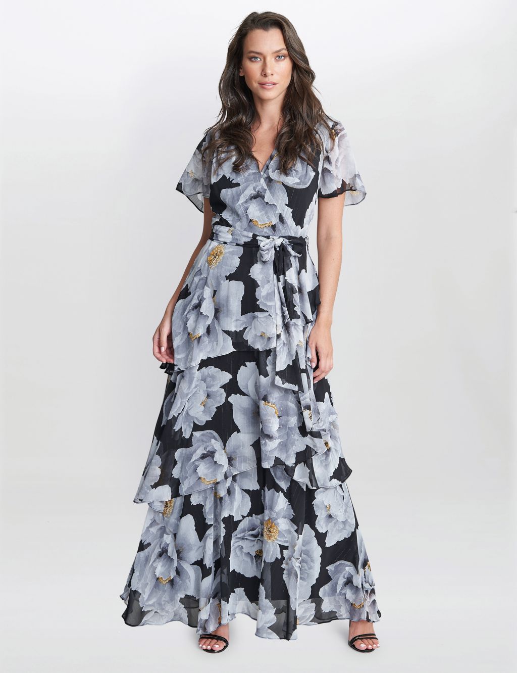 Chiffon Floral V-Neck Maxi Tiered Wrap Dress image 3