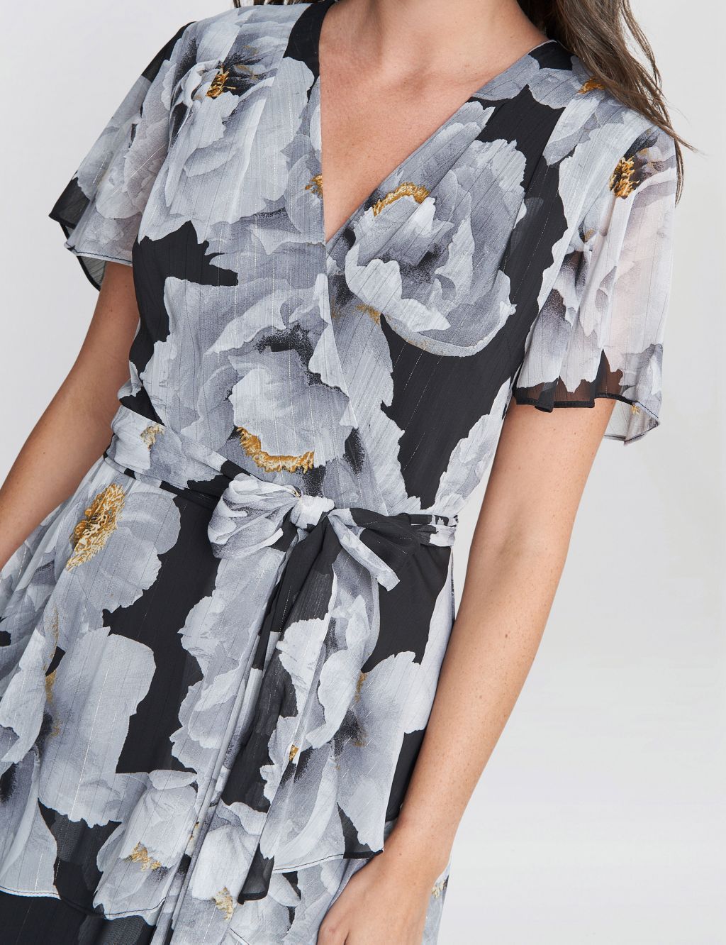 Chiffon Floral V-Neck Maxi Tiered Wrap Dress image 4