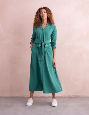 Celtic & Co. Womens Lyocell Rich V-Neck Midi Shirt Dress - 10 - Green, Green