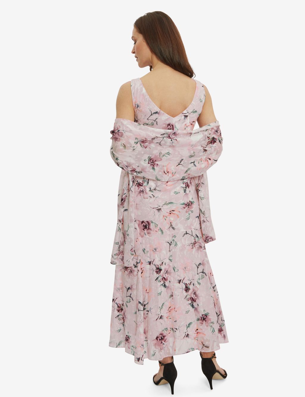 Chiffon Floral Midi Shift Dress with Shawl image 2