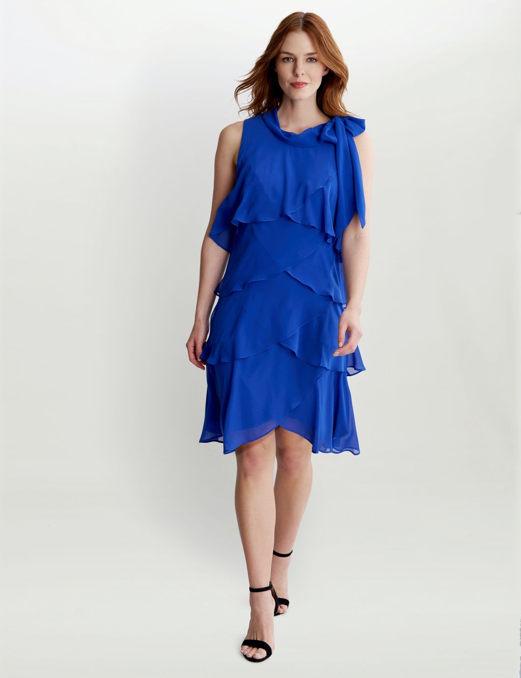 Round Neck Knee Length Tiered Shift Dress image 3