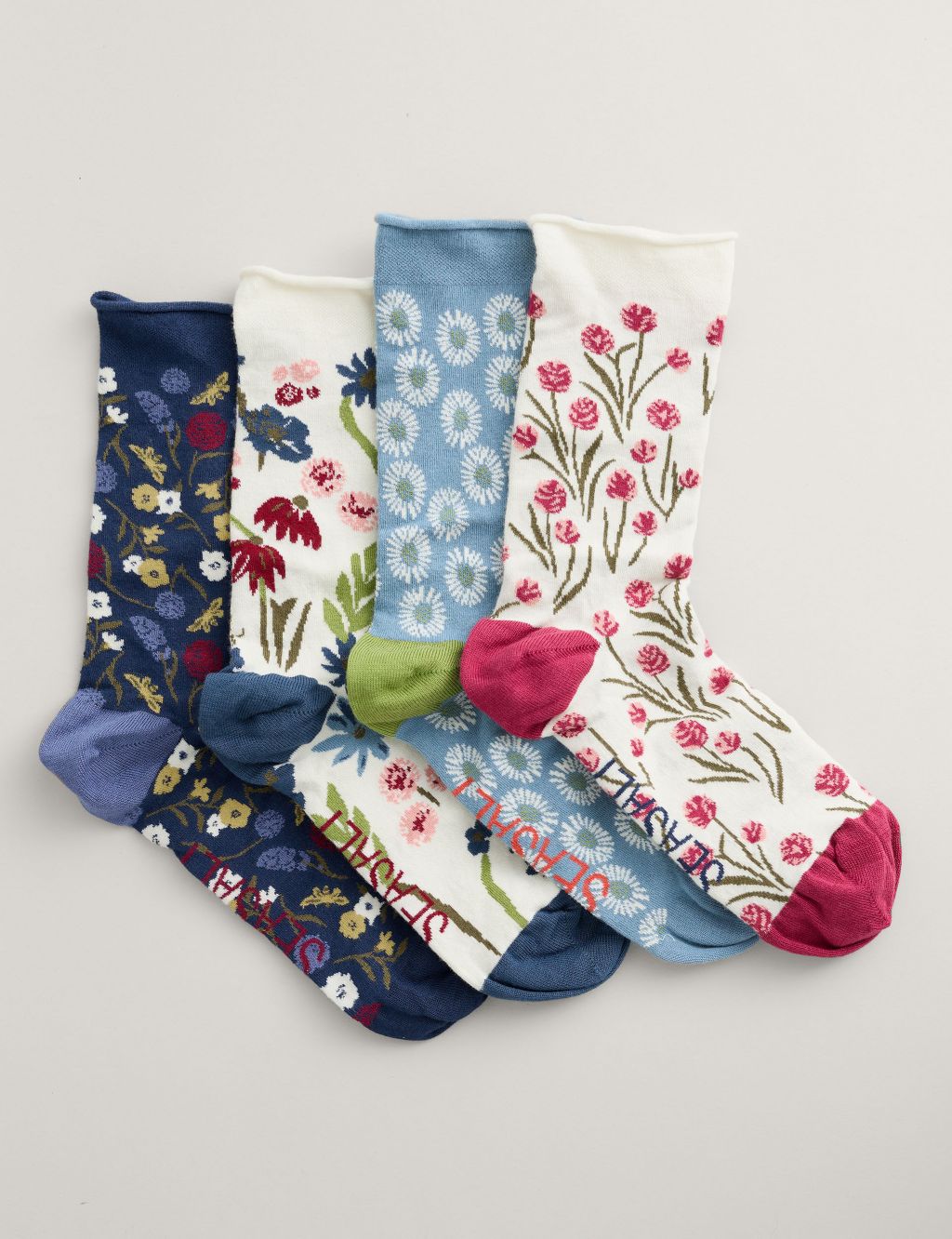 4pk Floral Ankle High Socks image 1